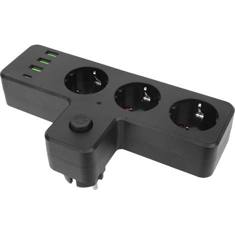 Mehrfachsteckdose mit 3 AC-Steckdosen, USB-Anschlüssen, 1 Typ-C-Anschluss, multifunktionale Steckdosenleiste mit Schalter für Zuhause (1/5)