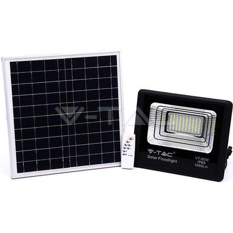 Foco LED V-TAC con control remoto, panel solar de 20 W, LiFePO4, temporizador, cable de 5 m, blanco frío, negro, IP65