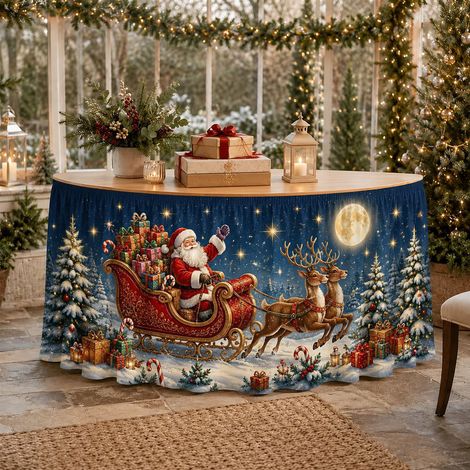 Nappe de Noël style 2026 pour décorations de fête de famille - Tissu décoratif en polyester imprimé bonhomme de neige et sapin de Noël - 210 x 75 cm - 22
