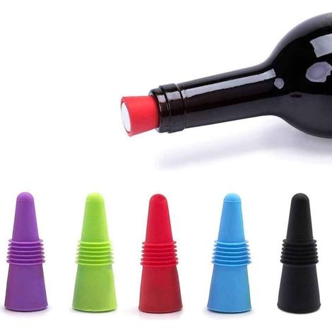5 tappi per vino in silicone riutilizzabili – Chiusura ermetica per bottiglie di vino, birra, champagne e succhi di frutta - Crezuo