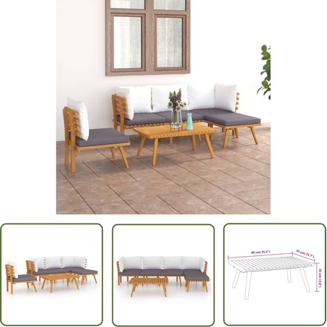 The Living Store Salon de jardin 6 pcs avec coussins Bois d'acacia solide - Salon De Jardin - Meuble De Jardin - Ensemble De Salon De Jardin - Mobilier De Jardin - Acacia (1/5)