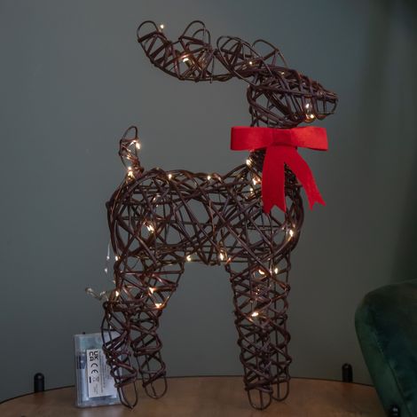 40cm Battery Operated Light up Christmas Reindeer with Red Bow & 30 Warm White LEDs (1/5)