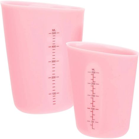 Lot de 2 tasses à mesurer en silicone pour la pâtisserie et la cuisine (250 ml, 500 ml)-14.5x11cm-Pink (1/3)