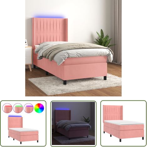 The Living Store Boxspringbett mit Matratze & LED Rosa 100x200 cm Samt - Boxspringbett - Samtbett - Kinderzimmerbetten - Jugendzimmer - Rosa Bett (1/5)