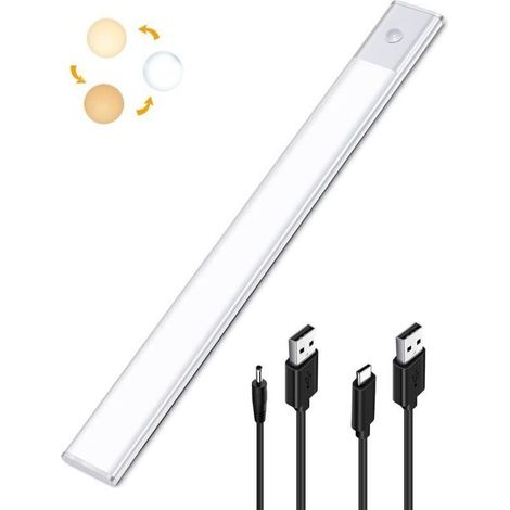 Lampe Placard LED Detecteur de Mouvement, Reglette LED Cuisine Sous Meuble 2 en 1 Rechargeable USB et Alimentée en 5V DC, 40cm Bande Lumineuse Capteur de Mouvement Adhésives, Barre LED Sans Fil (1/5)