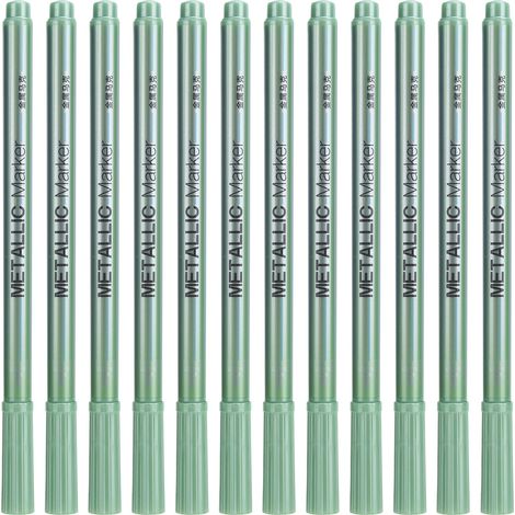 12Pcs Metallic Marker Paint Pen Single Color Permanent Ink Ultra Fine Point Tip Art SuppliesGreen (1/5)