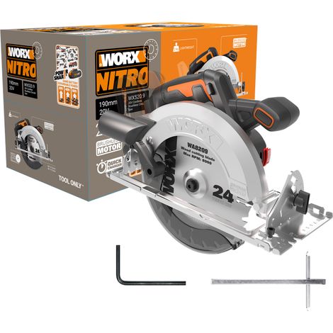 Scie circulaire 20V WORX - WX520.9 (lame 190 mm, coupe max 67,5 mm, moteur brushless, coupe en biseau, sans batterie ni chargeur) (1/5)