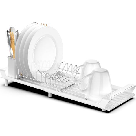 Kitchen Dish Draining Board Stainless Steel Extendable Dish Drainer, White (1/5)