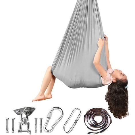 Balançoire sensorielle pour une utilisation intérieure et extérieure, balançoire sensorielle d'entraînement, hamac gris 280150cm (plaque de balançoire + verrou) (1/5)