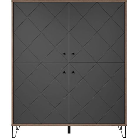 Buffet haut 2 portes 123x40x136 cm décor chêne ambré et gris - EKO (1/5)
