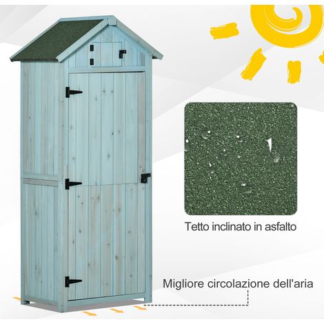 Kleiner Gartenschuppen aus Holz, Geräteschuppen mit 3 herausnehmbaren Regalböden und Dachöffnung, wasserdichtes Asphalt-Dach und abschließbare Tür, 77 x 54,2 x 179 cm, Blau