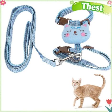 Tbest Harnais pour chat avec laisse Harnais Anti-perte de Chat avec Laisse Sangle de Harnais Réglable animalerie collier Bleue (1/5)