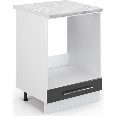 Herdumbauschrank Fame-Line, Anthrazit Hochglanz, 60 cm , AP Marmor, Vicco