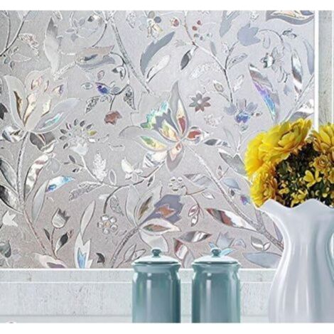 45x200cm,3D Film pour Fenêtre Film Electrostatique Protége Intimité Anti-UV Décoratif Film Vitre Anti Regard Motif Tulipes Fleurs Vitre Film Opaque (1/4)