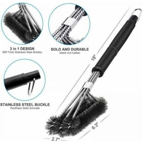 Spazzola per barbecue, spazzola per la pulizia del barbecue 3 in 1, manico lungo, setole in acciaio inossidabile per una pulizia rapida ed efficiente di tutte le griglie.