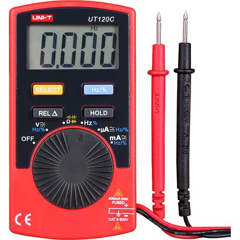 Multimetro digitale autorange UNI-T UT-120A - Funzioni: tensione DC, tensione AC, resistenza, frequenza, duty cycle, prova diodi, test di continuità (1/4)