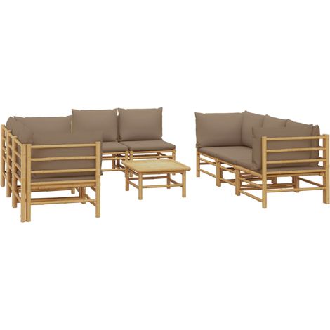 Salon de jardin 9 pcs avec coussins taupe bambou vidaXL