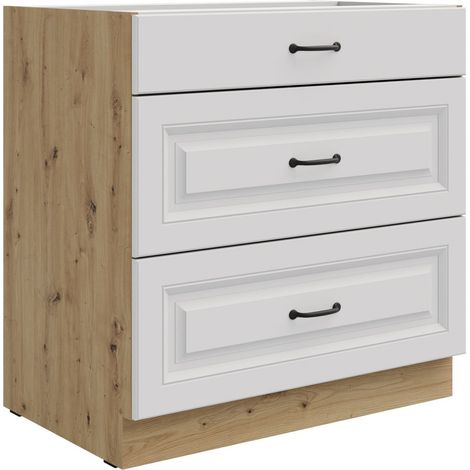 Küchen Unterschrank 80 cm Stilo Weiß + Eiche Artisan Vollauszug Soft-Close Küche (1/5)