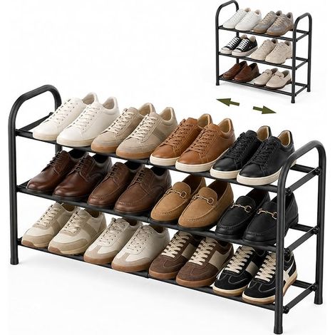 Rangement à Chaussures Extensible en Métal Porte‑Chaussures 3 Niveaux Réglable 45‑80 cm Gain de Place pour Entrée, Placard (1/5)