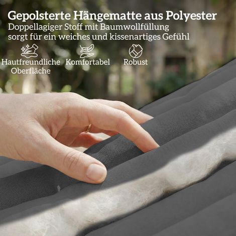 Hamac extérieur 200x140 cm, hamac double épaisseur avec appuie-tête, poche pour revues, barres d'écartement en bois, capacité jusqu'à 200 kg (1/4)