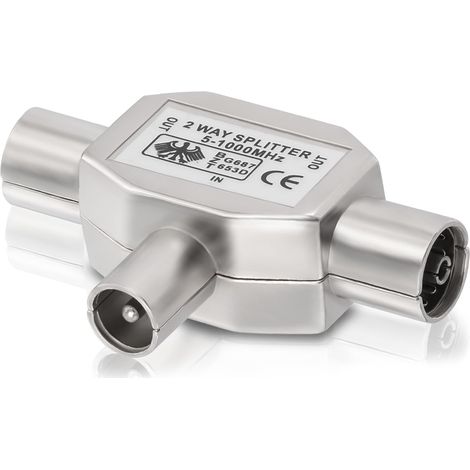 Répartiteur Satellite 2 Voies - 1 Pièce - Métal - Splitter Antenne TV TNT - Pour Téléviseurs - Argent (1/5)