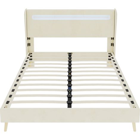 Modernes Polsterbett 140 x 200 cm Beige mit LED-Kopfteil, niedriges Bettgestell aus Stoff und Metall (1/5)
