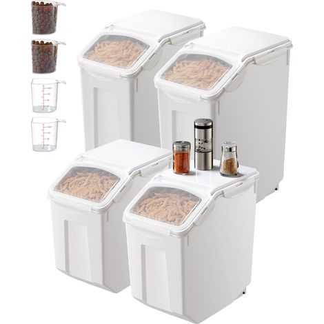 Mophorn Juego de contenedores para almacenar arroz, contenedores grandes para alimentos, paquete de 4, 15Lx2+20Lx2, tapas herméticas, ruedas, tazas medidoras para cocina y alimentos para mascotas (1/5)