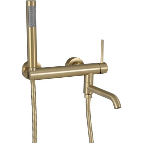 Robinet de Baignoire Avec Douchette à Main, Mitigeur Douche Mural Baignoire bec Rotatif à 90°, Mitigeur Bain Douche Mural Or Brossé PTBG26E (1/5)