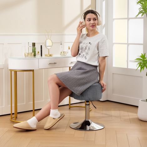 Tabouret de cuisine réglable 52-66 cm gris en hauteur, rembourré en velours côtelé pivotant à 360°