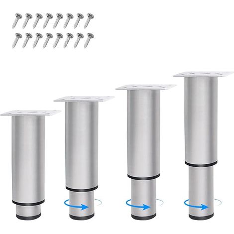 Ensemble de 4 pieds de meubles réglables avec vis de fixation, hauteur 120-180 mm, diamètre 38 mm, pieds de support de fixation argent pour table, chaise, bureau, armoire et canapé (12-18 cm) (1/5)