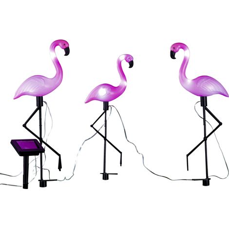 Solar Gartenstecker Flamingo - 3er Set - Garten Deko Figur mit LED Beleuchtung