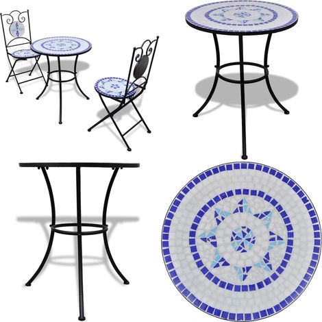 3-tlg. Bistro-Set Keramikfliesen Blau und Weiß - Gartensitzgarnitur - Bistroset - Outdoormöbel - Gartenmöbel - Esstisch - Home & Living