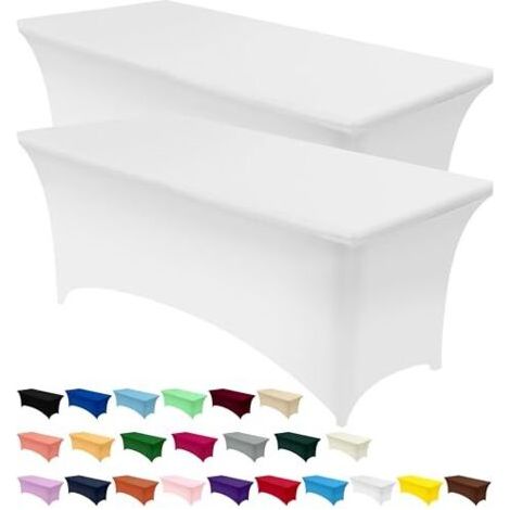 Nappe de Table Extensible [6 Pieds, 183 cm] Couverture de Table en Polyester et Spandex - Lavable en Machine et Infroissable (Lot de 2, Blanc)