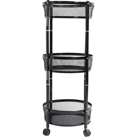 3 Tier Rolling Car Carbon Steel Round Folding Mobile Utility Storage Cart with Lockable Wheels for Kitchen Living Room Office Black (1/5)