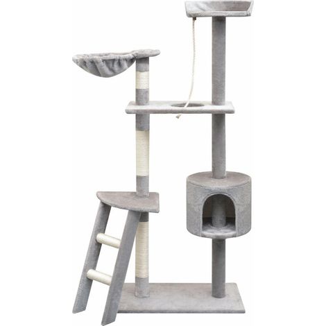 Rascador para gatos con nicho, animal de peluche de sisal, 150 cm, gris 3702175 (1/5)