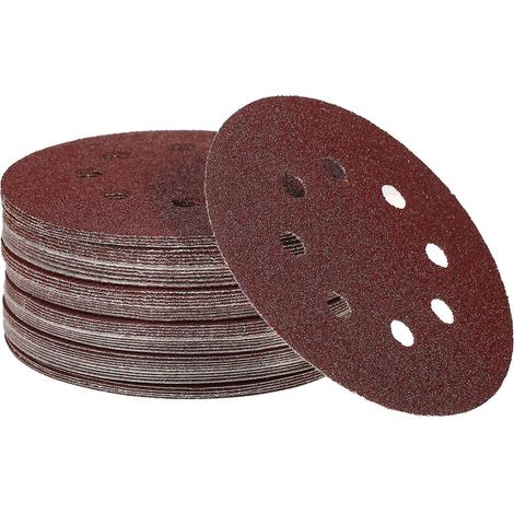 50 disques abrasifs, 125 mm (5 pouces), 8 trous, grain 220/180/120/80/60, pour ponceuses orbitales aléatoires