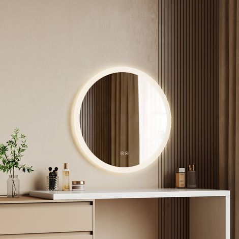 EMKE LED Badezimmerspiegel Ø 50 cm, Antibeschlag, 3 Lichtfarben, dimmbar, Touch-Steuerung, moderner mattierter Lichtrand