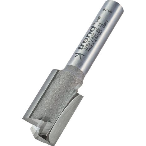 Trend 3/8 x 1/4 Inch TCT Two-Flute Router Cutter Bit, 19mm Cutting Length, 12mm Diameter, 1/4 Inch Shank