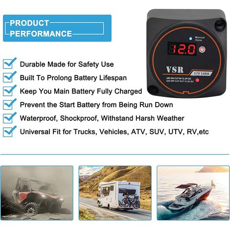 RV & Yacht 12V Smart Voltmeter Digital Display Dual Battery Isolator Controller Dual Battery Separator Switch (1/4)