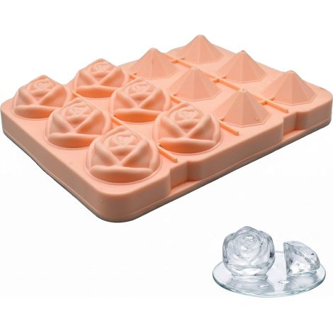 Glacons Moule, Moule à Glaçons en Silicone Rose et Diamant, Bac à Glaçons pour Whisky et Cocktail, Moule Silicone Souple et Réutilisable pour Boissons Fraîches, Accessoire de Bar, Rose (1/5)