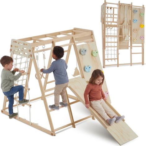 Structure d’escalade enfant, bois, intérieur, pliable, marron clair (1/5)