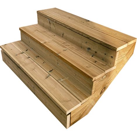Escalier extérieur bois 3 marches H 54cm L 120cm – Contremarche incluse – Bois autoclave classe 4 – Pour espaces extérieurs - L-120cm