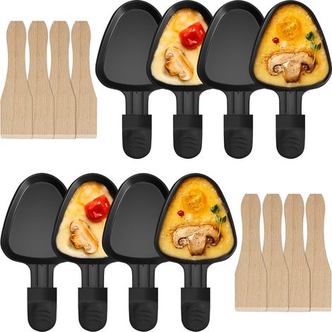 Lot de 8 Poelon Raclette Triangulaire à Revêtement Anti-adhésif,Coupelle Raclette Barbecue Triangle avec Poignée Isolée pour Fromage Fondu Oeuf Frit,Accessoire avec 8 Pcs Pelles en Bois (1/5)