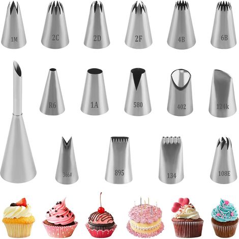 16 boquillas profesionales grandes de acero inoxidable para repostería, puntas para manga pastelera, boquillas grandes + 1 boquilla para pasta choux, accesorios para decorar pasteles, cupcakes, gallet