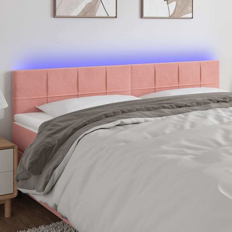 Tête de lit LED rose en velours avec 2 bandes, 160 x 5 x 78/88 cm, 9.55kg - PANGIVO (1/5)