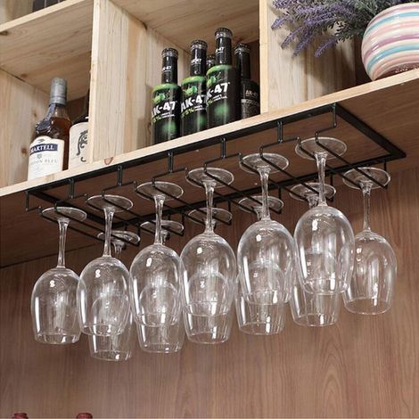 Porte-Verres Suspendu, Support à Verre à Vin, Supports à Verres, Support de Verre à vin en Métal Durable, pour Utilisé dans Le Bar, Armoire à Vin, Cuisine (6 Slots) (1/5)