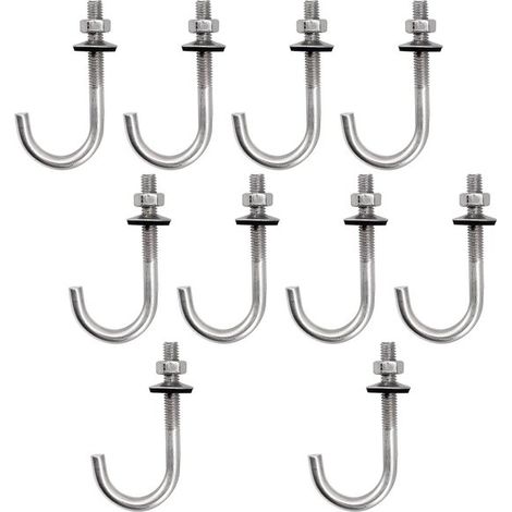 (10 Stück) M6x50x150mm Dachankerbolzen, J-Haken aus Edelstahl 304, Wandhaken mit langem Schaft, inklusive Sechskantmutter und Betonankerschrauben (1/5)