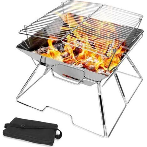 Foyer De Camping Pliable Pour Feu De Camp, Grille En Acier Inoxydable 304, Clip En Acier Inoxydable, Barbecue De Camping Portable Robuste Avec Sac De Transport Pour Feu De Joie, Camping, Pique (1/5)