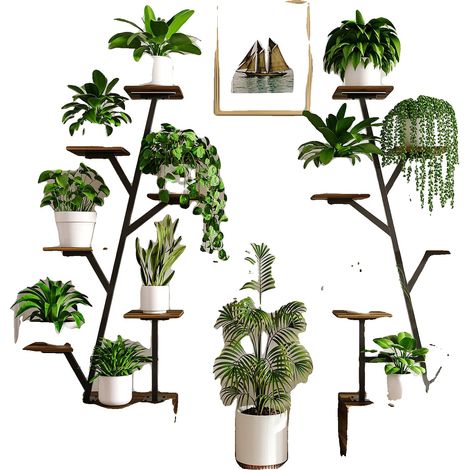 Soporte para plantas, diseño de varios niveles, para uso interior y exterior, con forma de árbol, 2 unidades. (1/2)