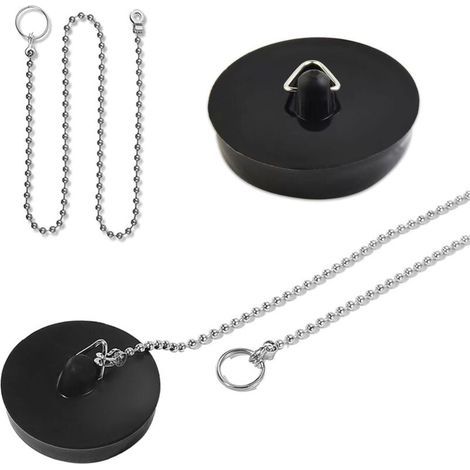 Tappo universale per vasca [2 pezzi], tappo per lavandino con catenella a sfere da 50 cm, Ø da 45,6 a 42 mm, tappo per lavello da cucina, per lavandino, bagno e cucina. (1/4)